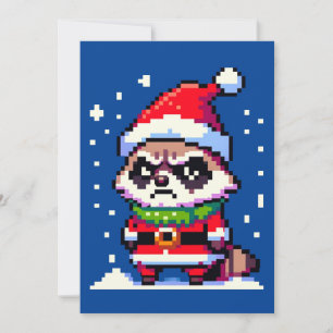 Festive Raccoon Charm - Christmas Humor Art Holiday Card