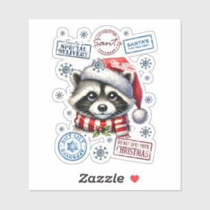 Festive Raccoon Christmas Sticker