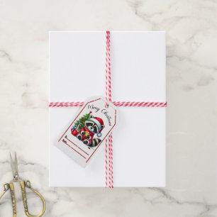 Festive raccoon Christmas tag