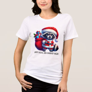 Festive raccoon in a Santa suit spreading cheer Tri-Blend Shirt
