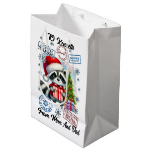 Festive Raccoon Santa Sack & treat Medium Gift Bag