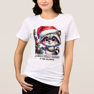 Festive raccoon spreading holiday joy Tri-Blend shirt