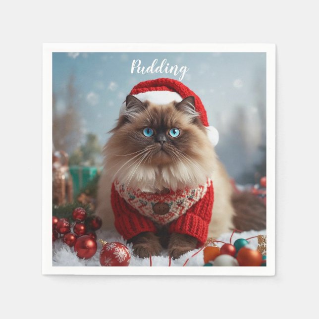 Festive Ragdoll Cat Christmas Personalized  Napkin (Front)