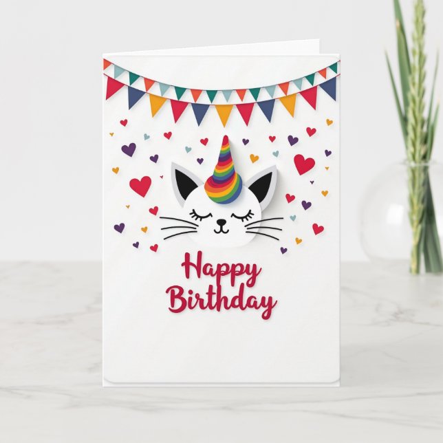 Festive Rainbow Cat Card (Front)