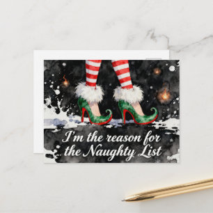 Festive Reason for the Naughty List Elf  Legs Holiday Postcard