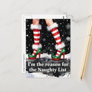Festive Reason for the Naughty List Legs in Shoes Postcard