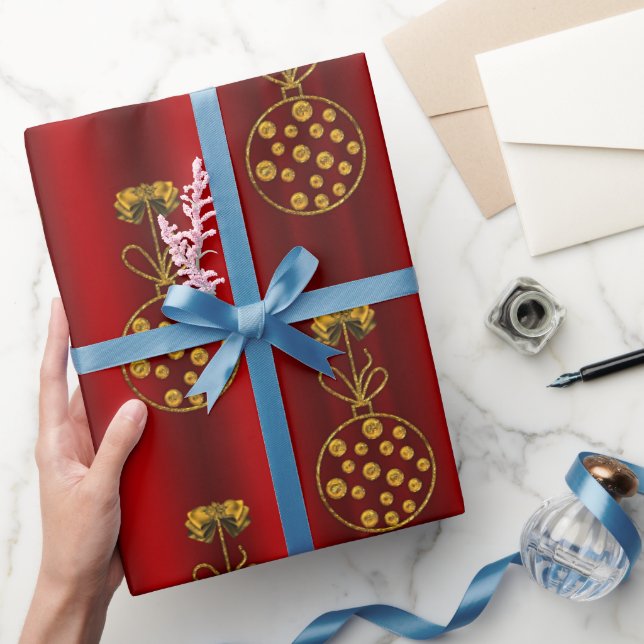 Festive Red and Gold Baubles Christmas Wrapping Paper (Gifting)