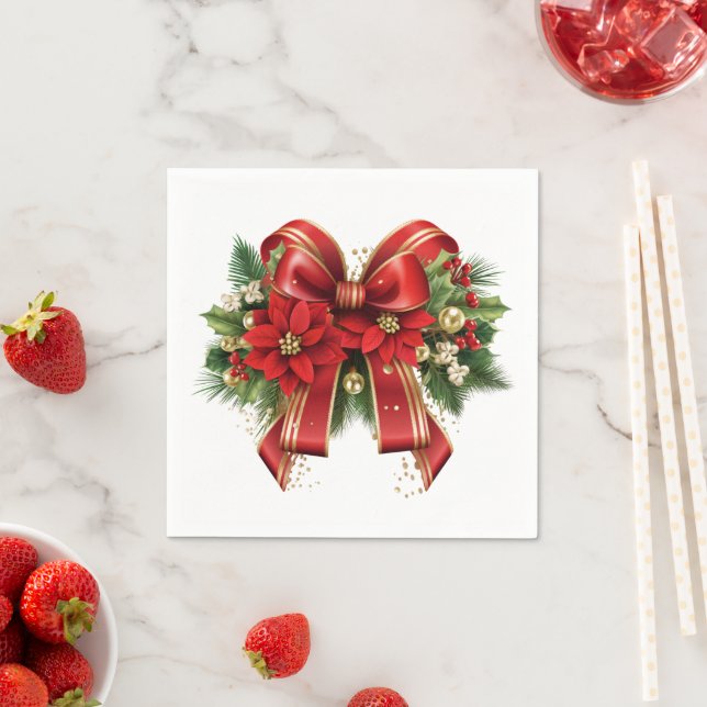 Festive Red and Gold Christmas Bow Napkin (Insitu)