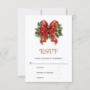 Festive Red and Gold Christmas Bow RSVP Card