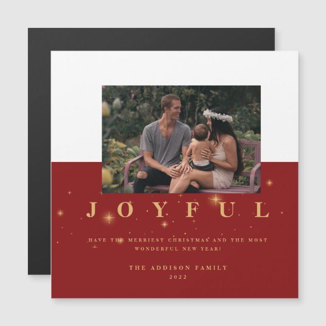 Festive Red and Gold Joyful Photo Christmas (Front/Back)