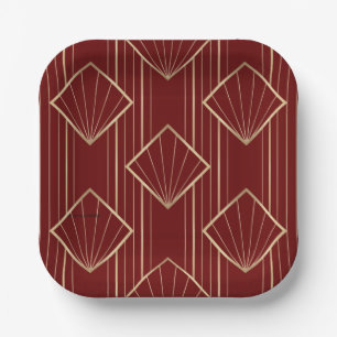 Festive red and gold pattern paper plate
