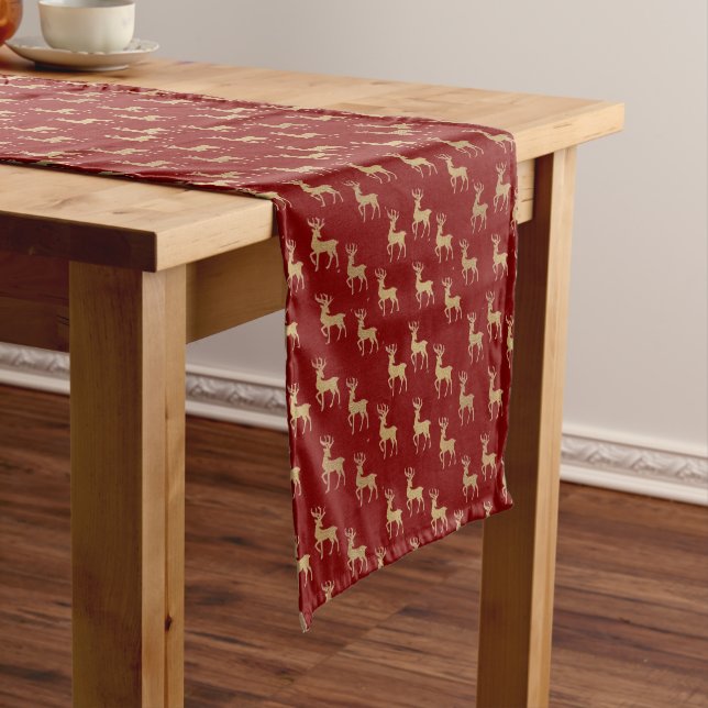 Festive Red and Gold Reindeer Table Runner (In Situ)