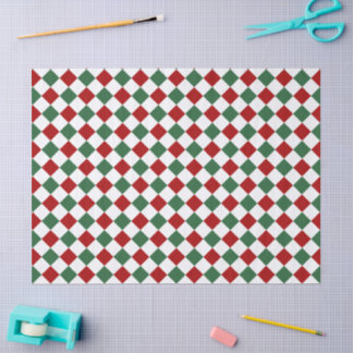 Festive Red And Green Checked Pattern Tissue Paper