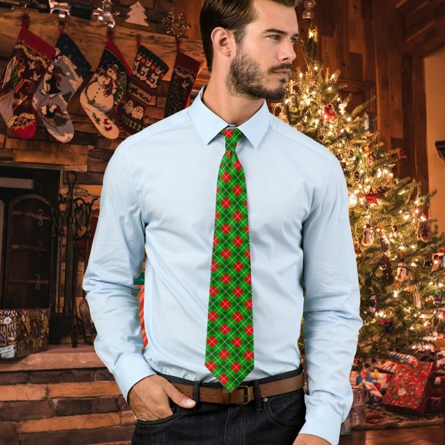 Festive Red and Green Christmas Argyle Pattern  Tie (Creator Uploaded)