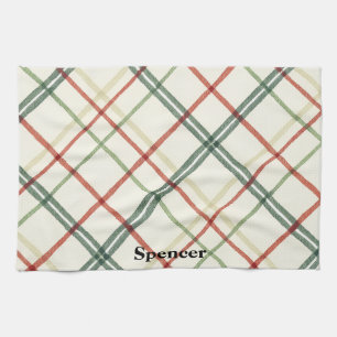 Festive Red and Green Crosshatch Plaid Christmas Kitchen Towel