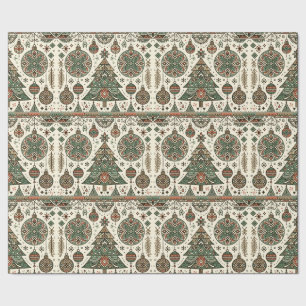 Festive Red and Green Folk Art Christmas Wrapping Paper