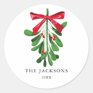 Festive Red and Green Mistletoe Holiday Classic Round Sticker