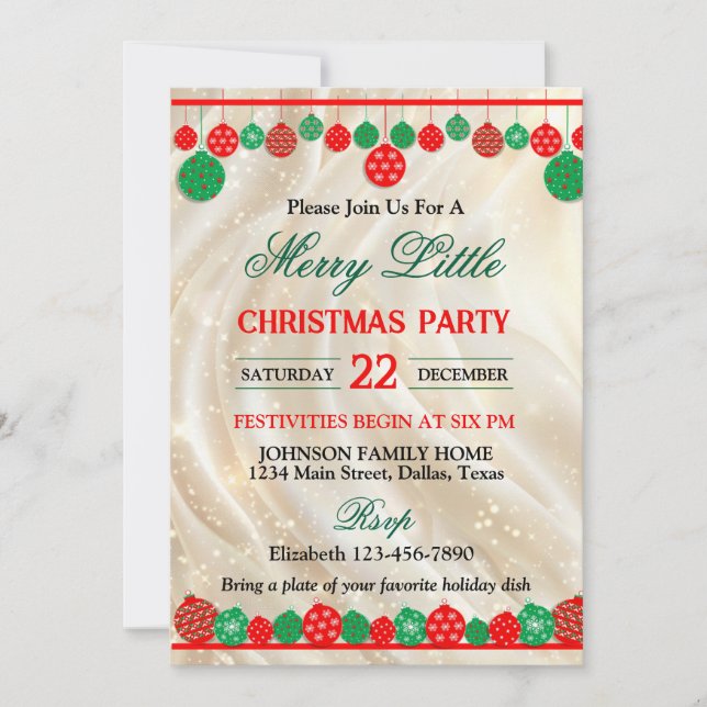 Festive Red and Green Ornaments Christmas Party Invitation (Front)