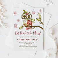 Festive Red and Green Owl Christmas Party
