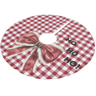 Festive Red and White Buffalo Plaid with Red Bow Brushed Polyester Tree Skirt