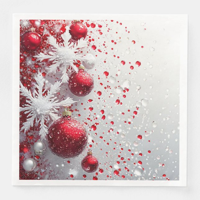 Festive Red and White Christmas Decorations Napkin (Front)