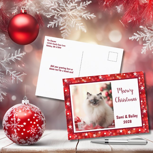 Festive Red and White Holiday Photo Postcard (white and red festive holiday photo post card)