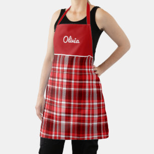 Festive Red and White Plaid Apron
