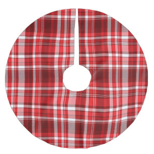 Festive Red and White Plaid Brushed Polyester Tree Skirt