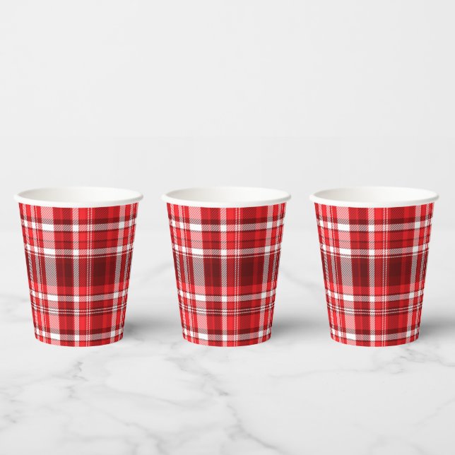 Festive Red and White Plaid Paper Cups (Multi)