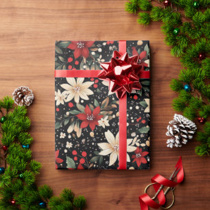 Festive Red and White Poinsettia Christmas Holiday Wrapping Paper