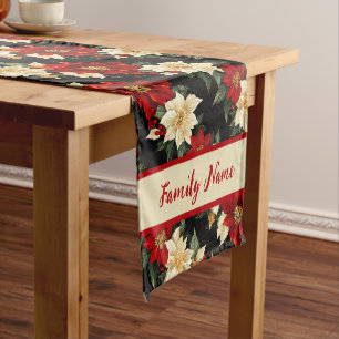 Festive Red and White Poinsettia  Short Table Runner