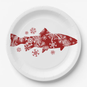 Festive Red and White Snow Trout Paper Plate