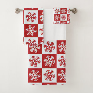 Festive Red and White Snowflake Christmas Pattern Bath Towel Set