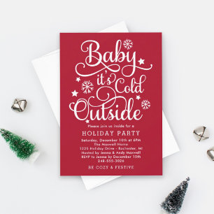 Festive Red Baby Its Cold Outside Holiday Party Invitation