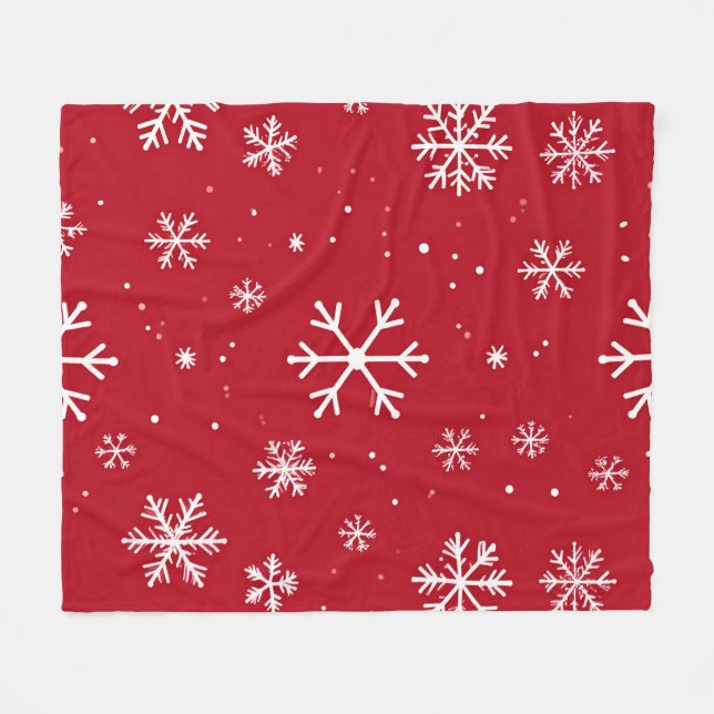 Festive red background with white snowflakes fleece blanket (Front (Horizontal))