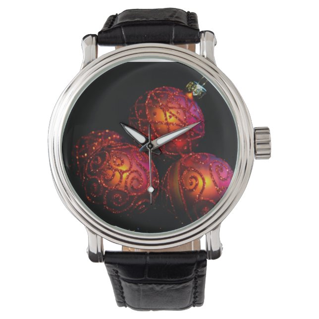 Festive Red Baubles Vintage Srap Watch (Front)