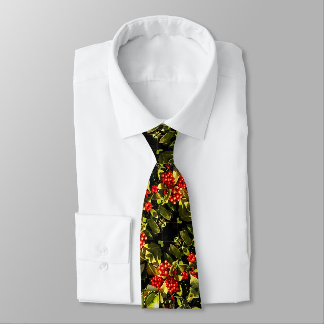 Festive red berries Christmas Tie (Tied)