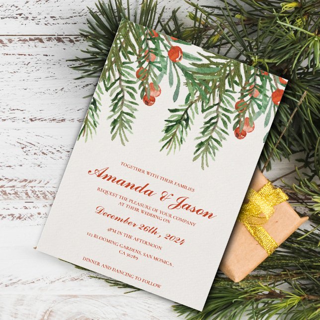 Festive Red Berries Christmas wedding Invitation (Festive Red Berries Christmas wedding Invitation)