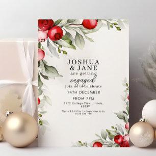 Festive Red Berry Greenery Engagement Party  Invitation