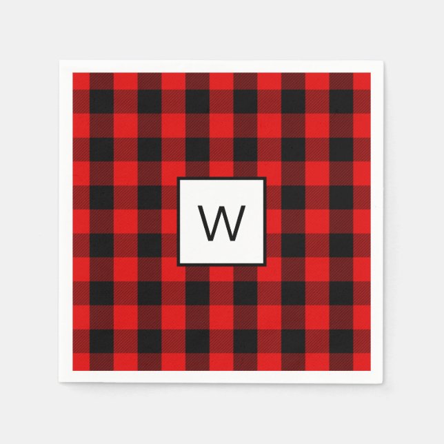 Festive Red Black Buffalo Check Napkin (Front)