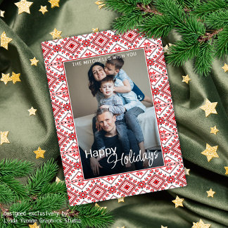 Festive Red Black Classic Nordic Fair Isle Motif Holiday Card