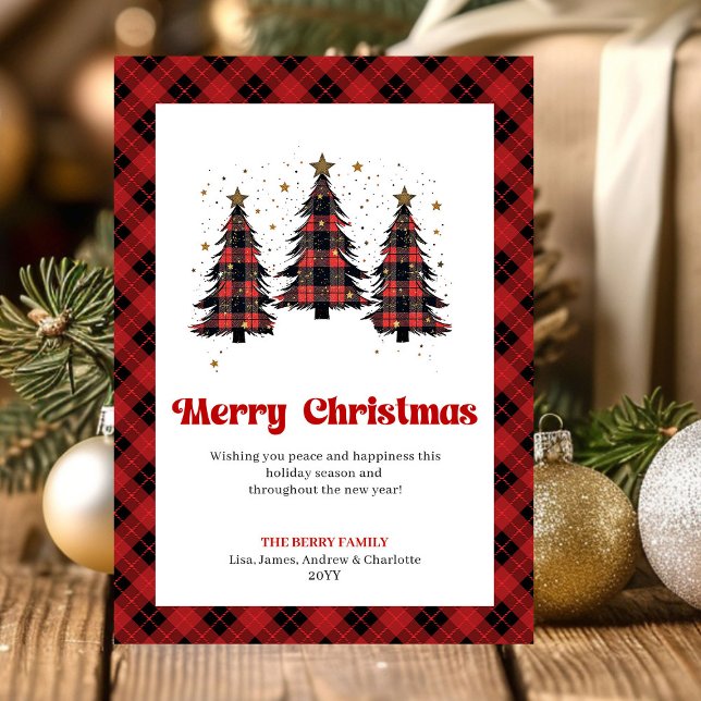 Festive Red Black Tartan Holiday Greeting Card (Festive Red Black Tartan Holiday Greeting Card)