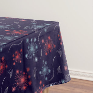 Festive Red, Blue and Silver fireworks design Tablecloth