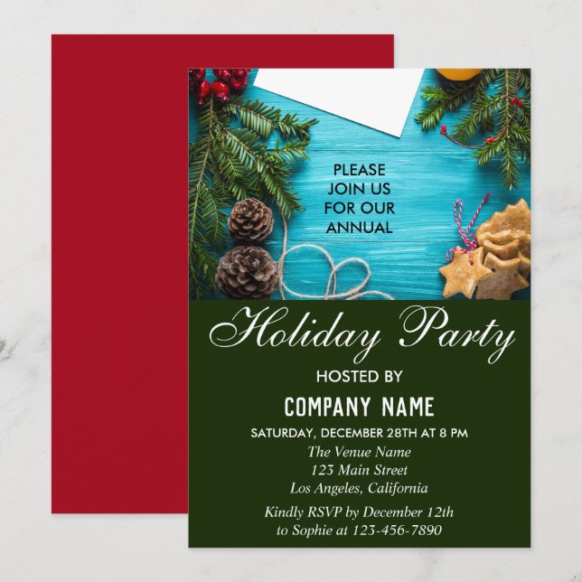 Festive Red, Blue & Green Company Holiday Party Invitation (Front/Back)
