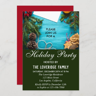 Festive Red, Blue & Green Country Holiday Party Invitation