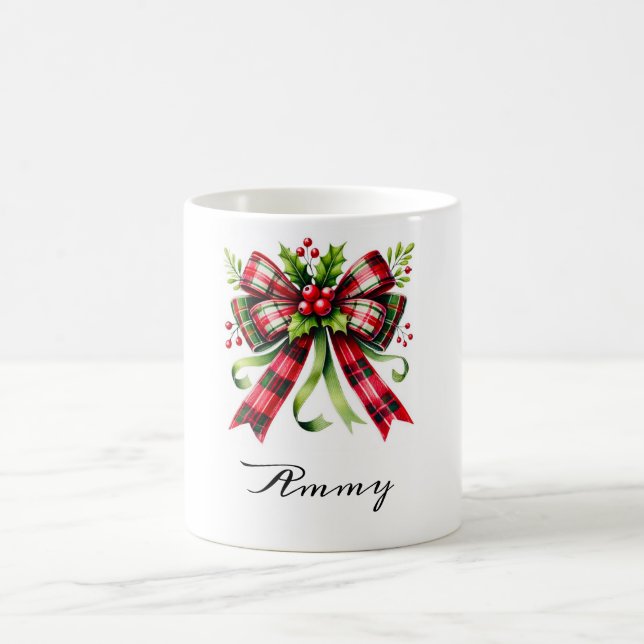 Festive Red Bow & Holly Christmas Mug (Center)