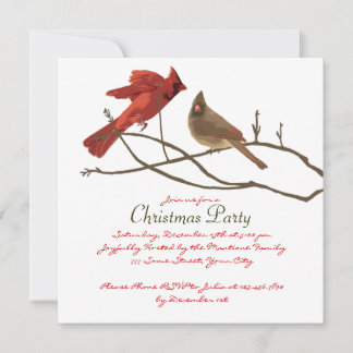Festive Red Cardinals Christmas Party Invitation