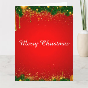 Festive Red Christmas Background With Gold Ornamen Card
