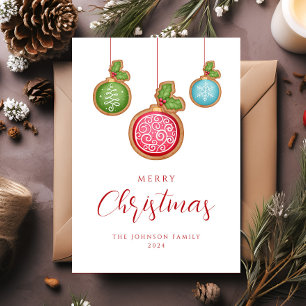Festive Red Christmas Baubles  Holiday Card