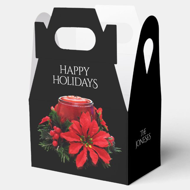 Festive Red Christmas Candle, Holly and Poinsettia Favor Box (Opened)